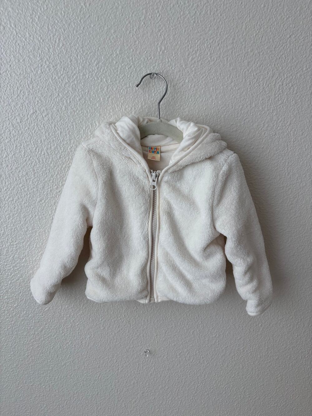 Harper Canyon Baby 12M White Fleece Hooded Jacket Bear Ears Full Zip Cozy